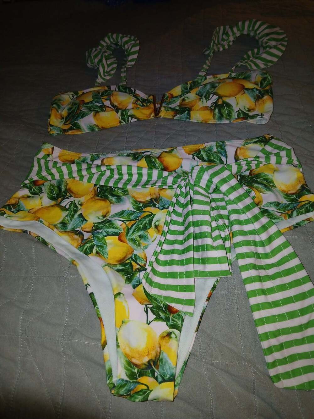 Chicwish Lemon Print High-Waisted Bikini Set Size L